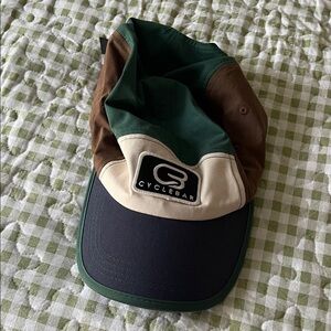 Cyclebar Green Brown Cream Navy Colorblock Cap